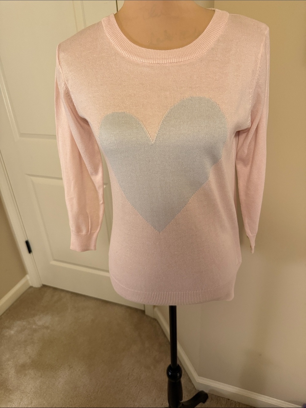 Pink Heart-Front Crewneck Sweater